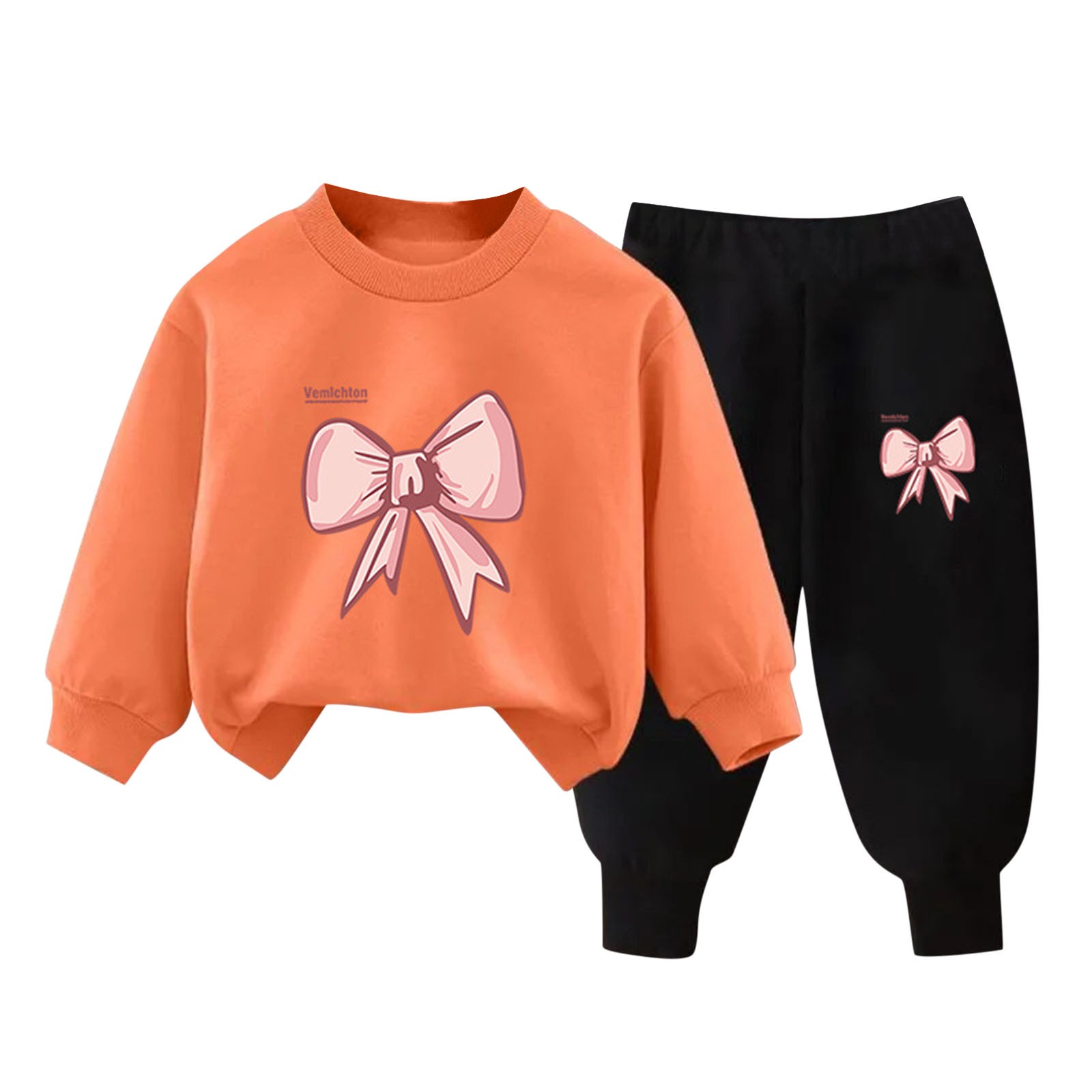 Toddler Tracksuit Girl 4T 2 Piece Fall Casual Loose Outfits Cute Print Crewneck Sweatshirt Joggers Sweatpants 3-9T, Orange, 8 Years